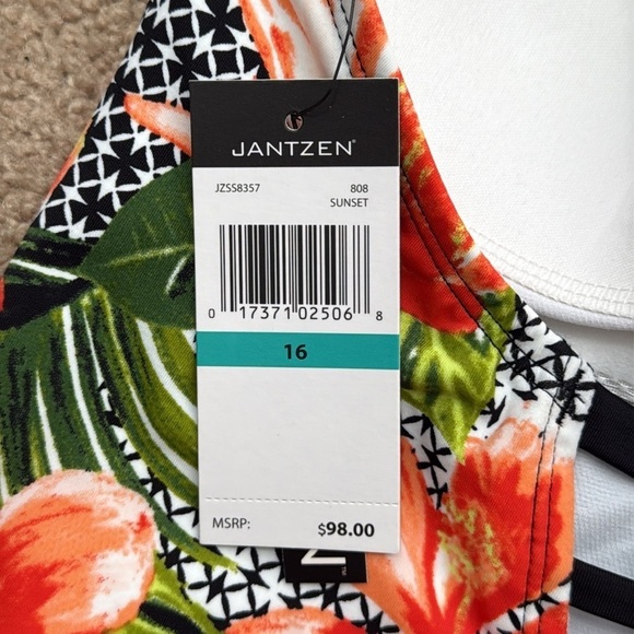 NWT Jantzen Plunge V Neck Halter Tie Wireless Floral One Piece Swimsuit Size 16 - Picture 6 of 8